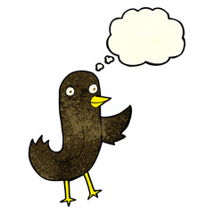 funny cartoon bird with thought bubble
