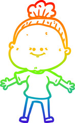 rainbow gradient line drawing cartoon happy old woman