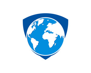 Globe inside the shield protection logo