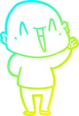 cold gradient line drawing happy cartoon bald man
