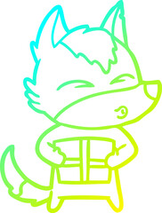 cold gradient line drawing cartoon christmas wolf whistling