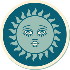 tattoo style sticker of a sun with face