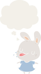 cartoon rabbit and thought bubble in retro style