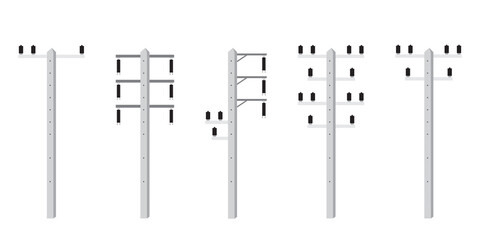 Electric pole. Power Poles. Electric Power transmission. Vector Illustration Isolated on White Background.