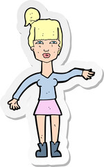 sticker of a cartoon woman making dismissive gesture