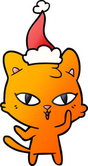 gradient cartoon of a cat wearing santa hat