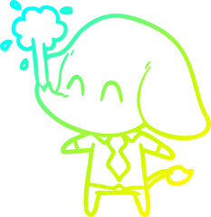 cold gradient line drawing cute cartoon elephant spouting water