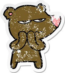 distressed sticker of a angry bear cartoon