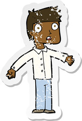 retro distressed sticker of a cartoon shocked man