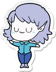 sticker of a happy cartoon elf girl