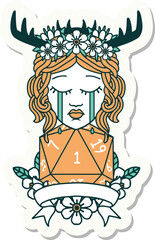 crying human druid with natural one roll sticker