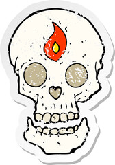 retro distressed sticker of a cartoon mystic skull