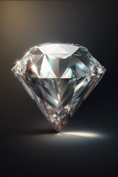 Close up of cut diamond with reflection on black background, created using generative ai technology