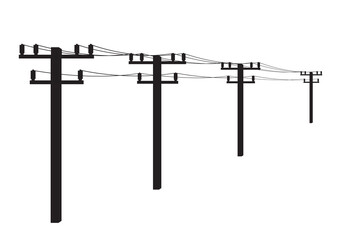 Electric pole. Power Poles. Electric Power transmission Silhouette. Vector Illustration Isolated on White Background.