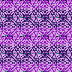 Ethnic floral mosaic tile. Abstract geometric ornamental seamless pattern. Vintage decorative ornament.