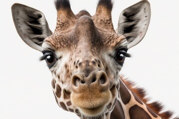 Naklejka premium Funny Giraffe in close up on a white background. Generative AI