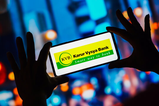 March 13, 2023, Brazil. In this photo illustration, the Karur Vysya Bank logo seen displayed on a smartphone.