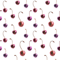 Watercolor purple cherry seamless pattern