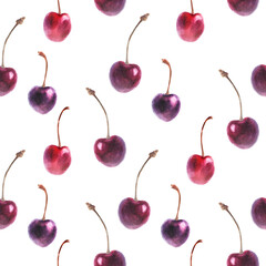 Watercolor purple cherry seamless pattern