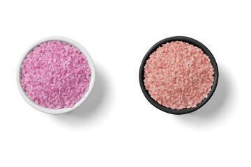 Black and white ceramic Bowl of sea salt on a white background, closeup. 3d rendering.