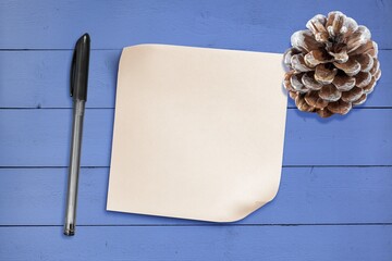 abstract blank paper on the desk with pine cone,