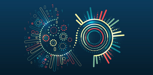 Fototapeta premium Business analytics. The flow of information in the form of waves and particles. Visualization of a large amount of data. Abstract transformation of information. Processing sorting data fragmentation.
