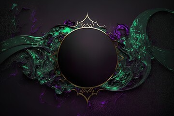 Ramadan Kareem template with golden circle frame with empty space with green emerald and black purple marble white background. for eid mubarak design.