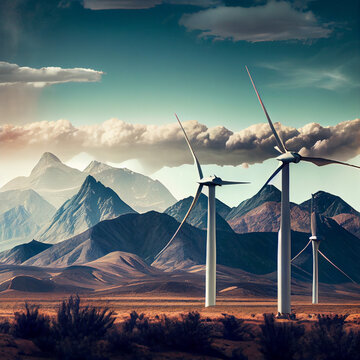 Mexican windmills on the background of mountain slopes