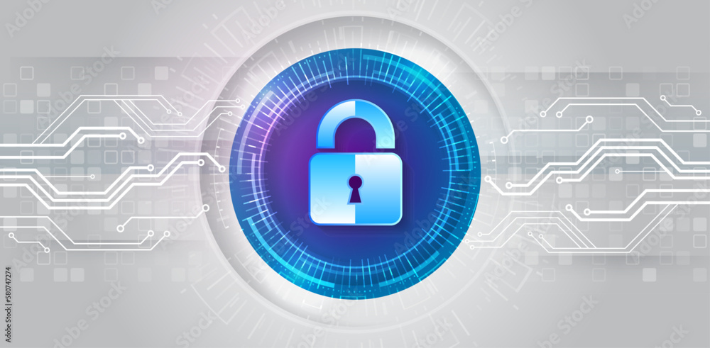 Poster Cyber security for business and internet projects. Vector illustration of data security services. Data protection, privacy, and internet security concept. Hi-tech various background.