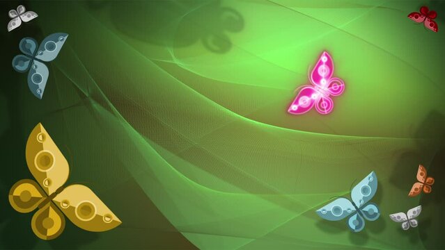 Animierte Schmetterlinge mit erscheinender Textfläche für eigenen Text und animierte Schatten über strukturiertem Hintergrund