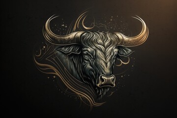 Luxury Elegance art of bull head for logo design, AI generated