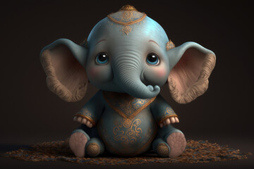 3D Cute charming and delightful portrayal of Ganesha, artwork cartoon character, generative AI