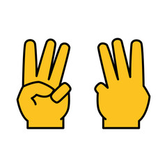 Three Fingers Up Gesture, Trident Icon Design, Emoticon Vector EPS Template Isolated on White Background. 
