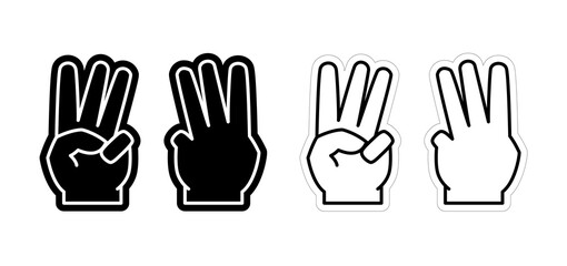 Three Fingers Up Gesture Foam Hand Design, Trident Icon, Vector EPS Template Isolated on White Background. 