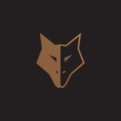 Geometric wolf head illustration. Gold vector icon on brown background.