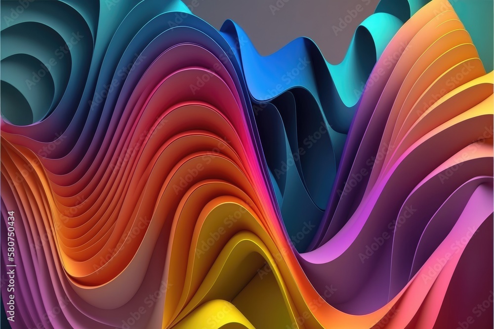Poster abstract background with colorful wavy lines. 3d render illustration.