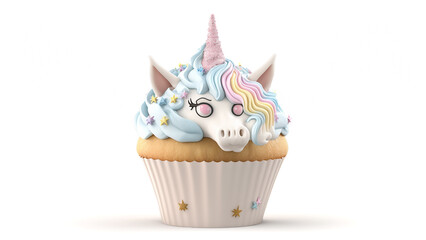 Unicorn cute muffins cupcake with cream and candle