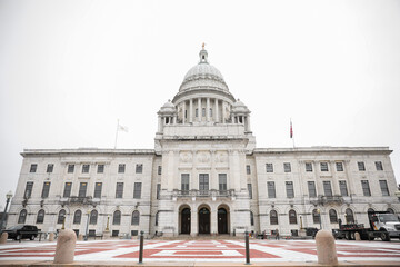 Rhode Island state house as the state capitol and monument symbolizing america as united states in the downtown area 