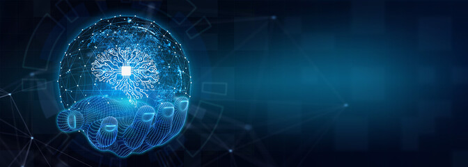 Artificial intelligence (AI), machine learning and modern computer technologies concepts.  3d illustration