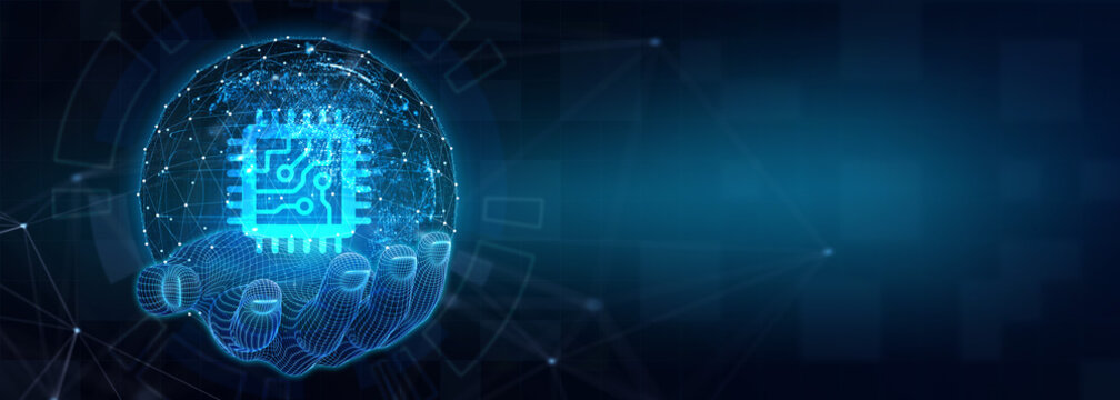 Internet of things - IOT concept. Businessman offer IOT products and solutions.  3d illustration