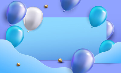 3d balloons background with confetti and ribbons.Celebration, Product presentation show cosmetic product podium