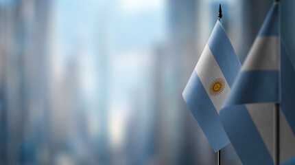 A small Argentina flag on an abstract blurry background