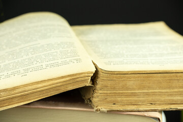 Obraz premium Old book, open page of an old book. Close-up.