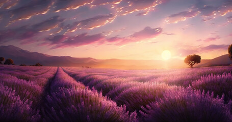 Fototapeta na wymiar Picturesque field of lavender. Based on Generative AI