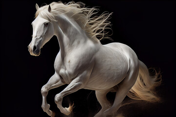 Naklejka na ściany i meble White horse in a dark background - generative ai