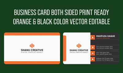 Business card both sided print ready orange and black color vector editable