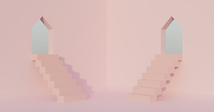 Peach-coloured podium in 3D with steps. Minimalist abstract background, for cosmetic or product display. Pastel colors, 3d render. 