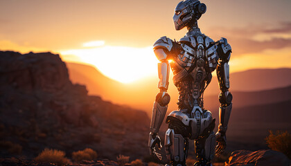 Fototapeta na wymiar Robot watching the sunset