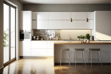 Fototapeta na wymiar Sleek and Simple: Modern and Minimal Kitchen Interior Design