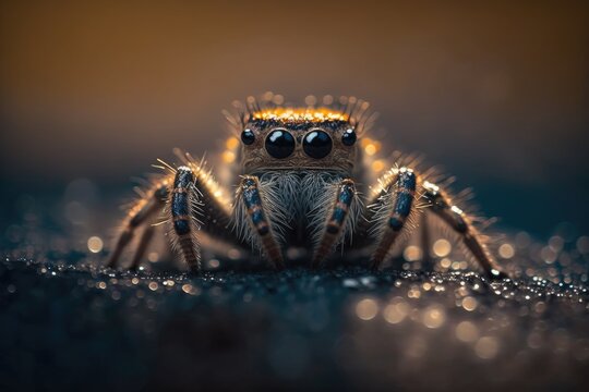 Animal macro close up photography of a little spider. Generative AI